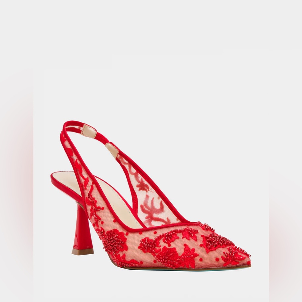 Betsey Johnson Nikki Red Slingback Lace Heels
